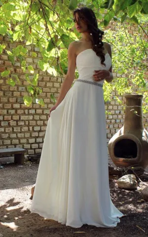 Chiffon Sweetheart Criss Cross Long Dress With Waist Jewellery-711799