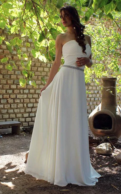 Chiffon Sweetheart Criss Cross Long Dress With Waist Jewellery-711799