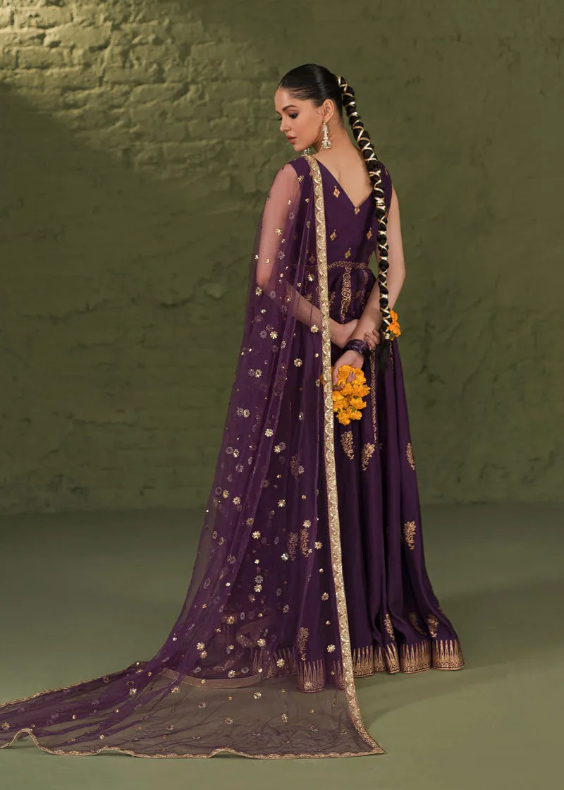 Classic Purple Pakistani Wedding Dress in Kalidar Frock Pishwas Style