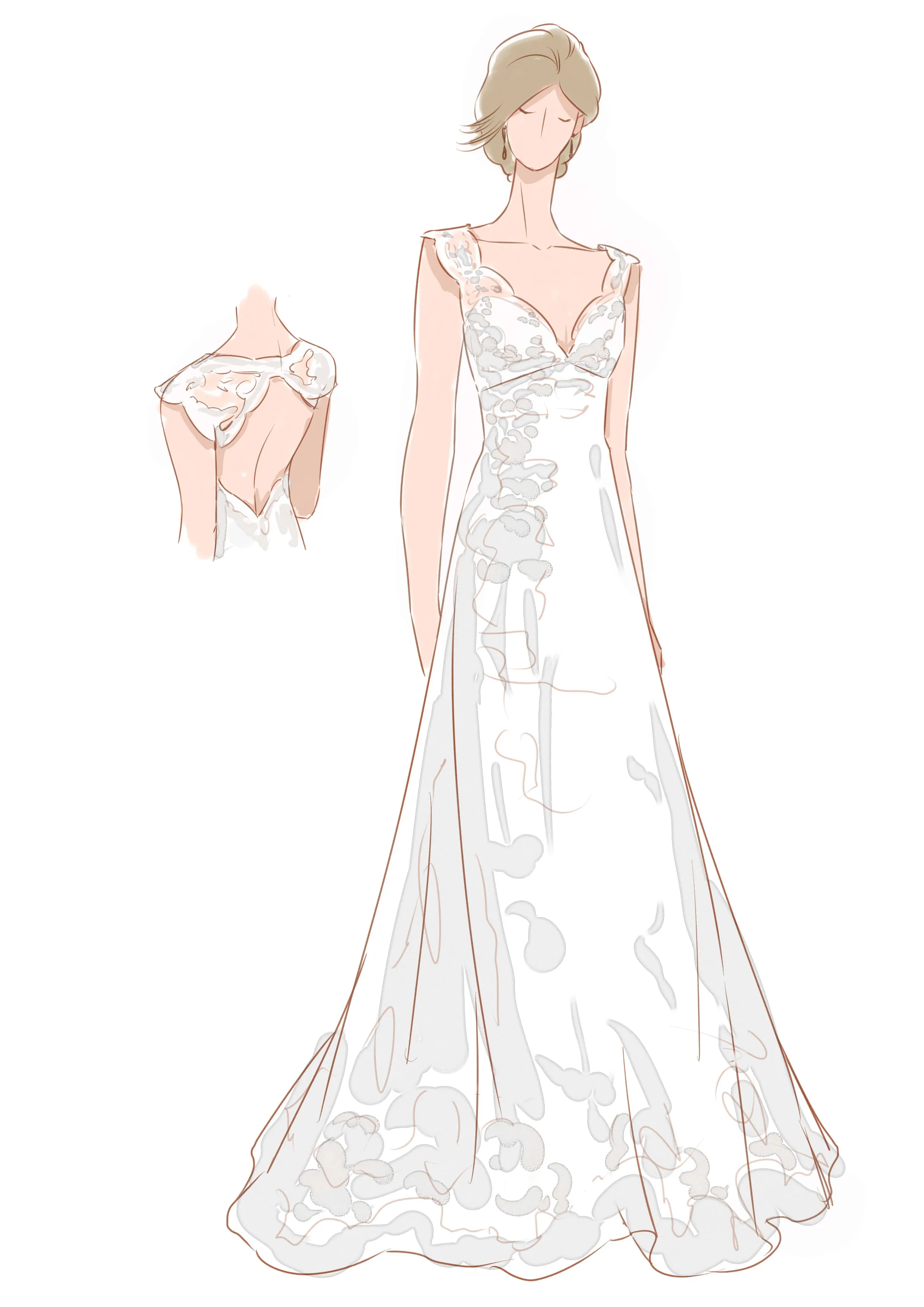 Country Cap-sleeved V-neck Long Lace Dress With Keyhole Back-BU_708727