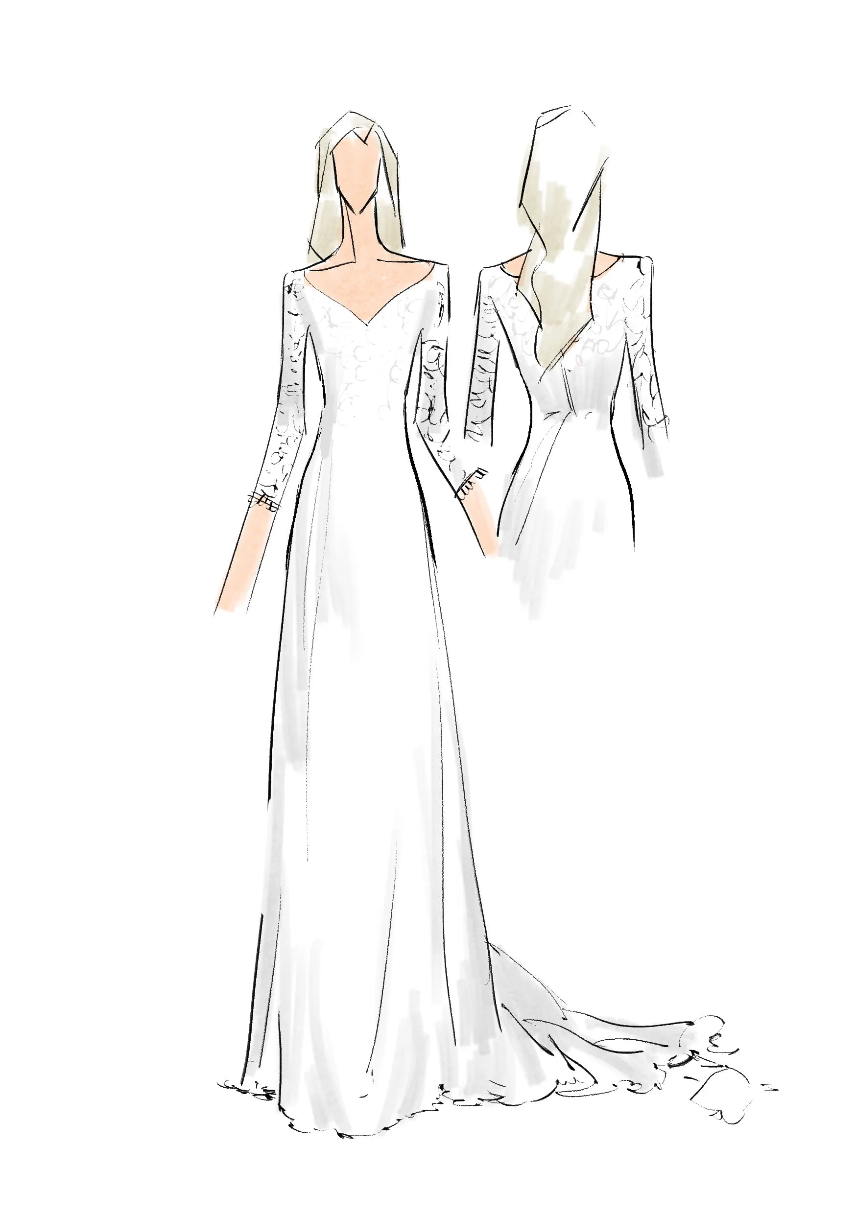 Country Style Vintage Modest Bohemian Lace Chiffon Wedding Gown With Long Sleeves-715360