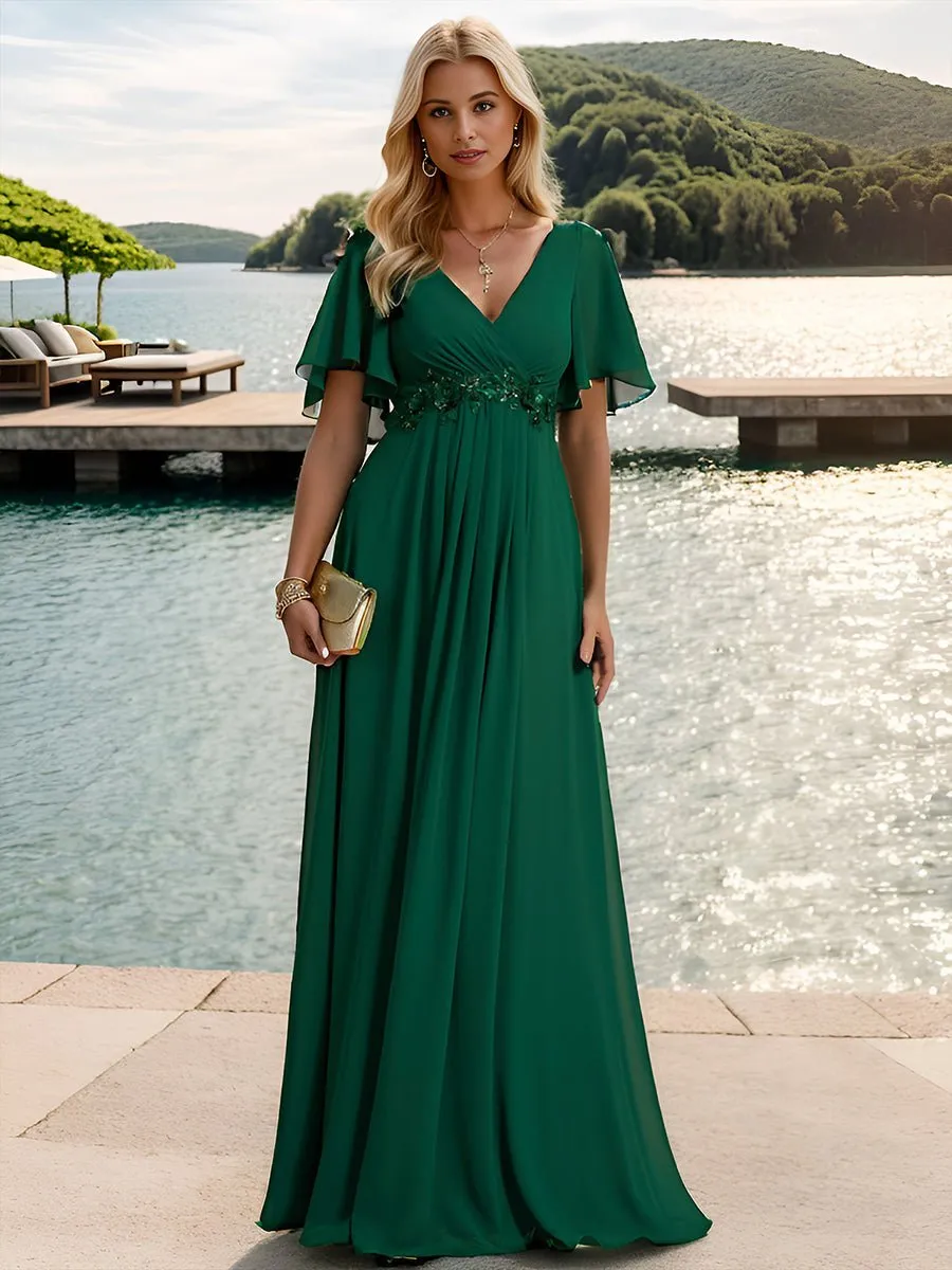 Darnika short sleeve chiffon evening or bridesmaid dress