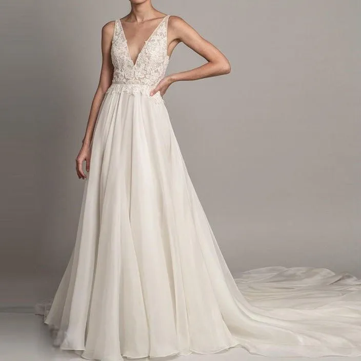 Deep V Neck Lace Dress Wedding Dress