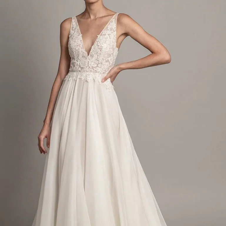 Deep V Neck Lace Dress Wedding Dress