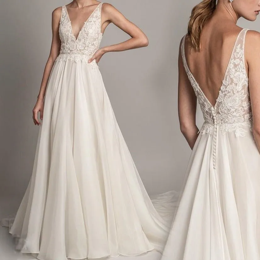 Deep V Neck Lace Dress Wedding Dress