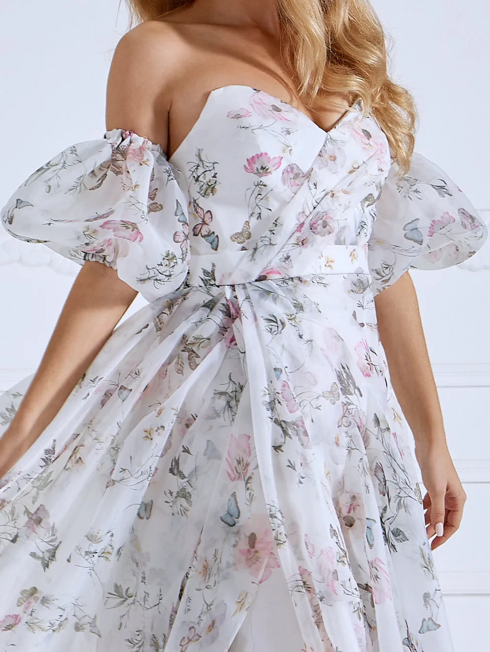 Detachable Sleeves Printing Colorful Floral Wedding Dresses Birthday Party Dress YW230730