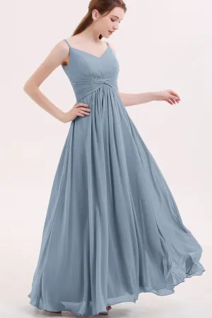 Dusty Blue Bridesmaid Dresses Long Chiffon Skirt Vestido de la dama de honor