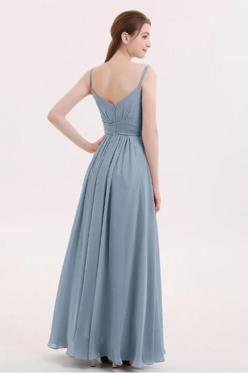 Dusty Blue Bridesmaid Dresses Long Chiffon Skirt Vestido de la dama de honor