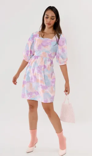 EFFIE Pastel Puff-Sleeve Dress (Purple)