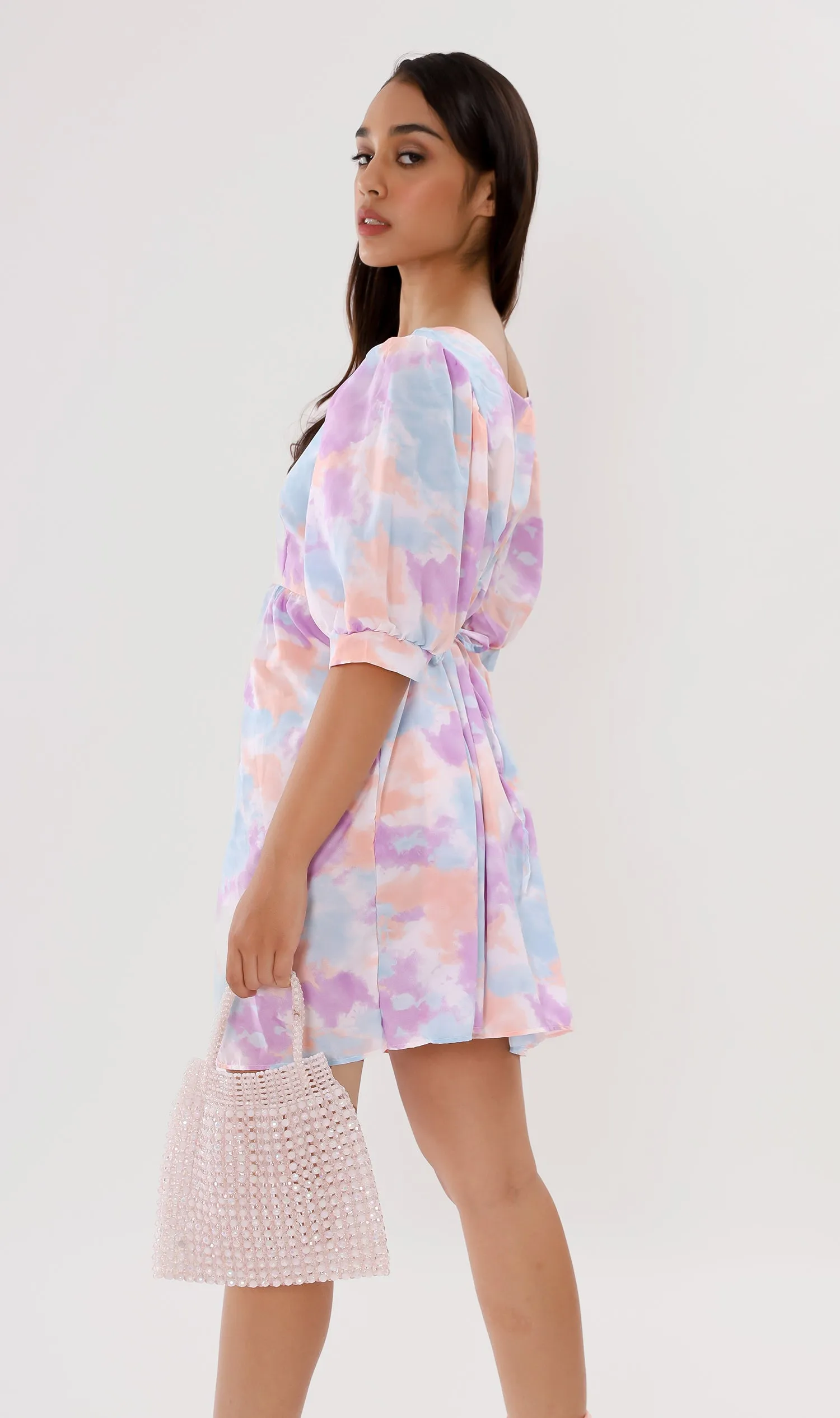 EFFIE Pastel Puff-Sleeve Dress (Purple)