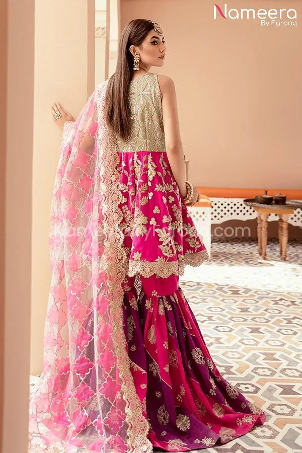 Elegant Pakistani Long Frock In Pink Color 2021 #PF227
