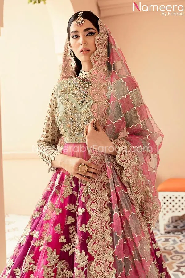 Elegant Pakistani Long Frock In Pink Color 2021 #PF227