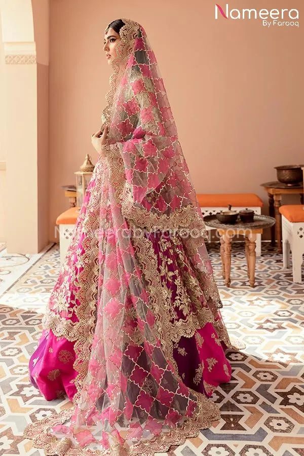 Elegant Pakistani Long Frock In Pink Color 2021 #PF227