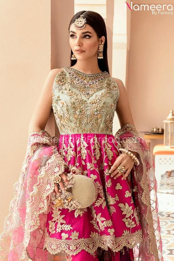 Elegant Pakistani Long Frock In Pink Color 2021 #PF227