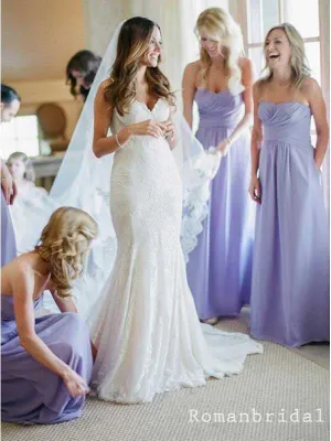 Elegant Sweetheart A-line Sleeveless Chiffon Lilac Bridesmaid Dresses, BG239