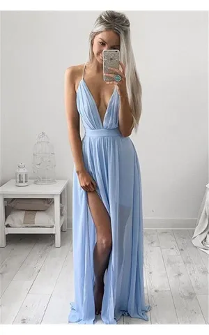 Elegant V-Neck Long Prom Dress Chiffon Floor Length-324649