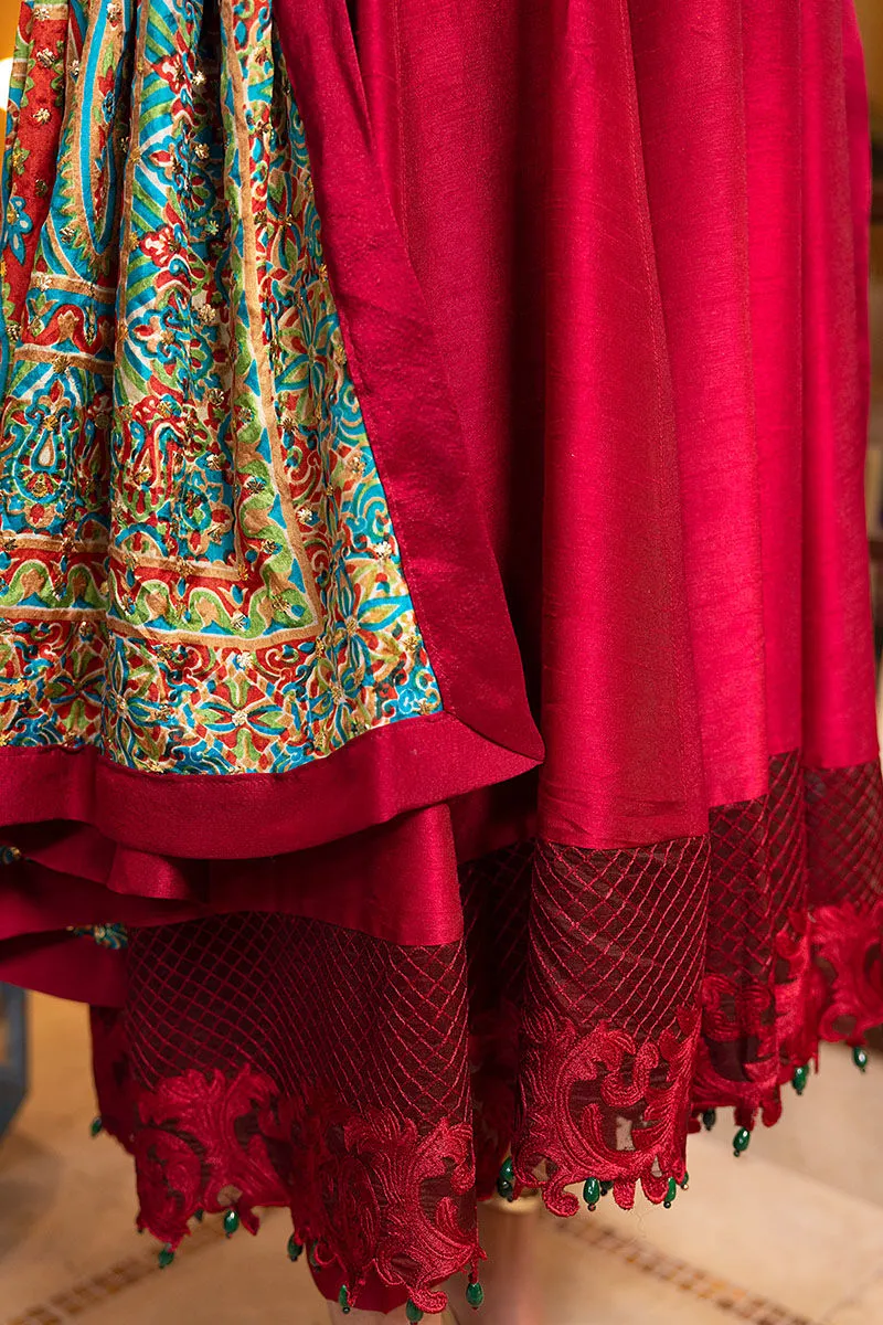 Embellished Red Long Frock Dupatta Pakistani Party Dresses