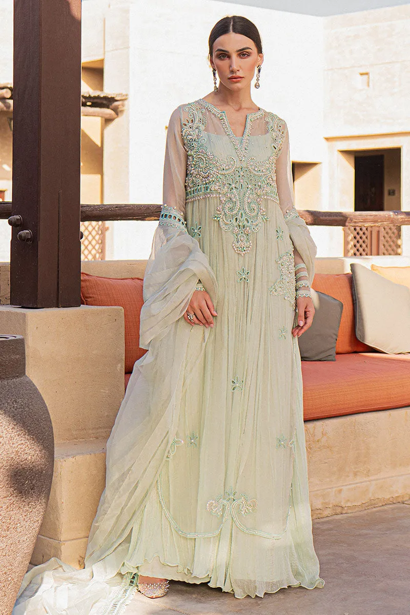 Embellished Sea Green Pakistani Long Kameez Salwar Dupatta