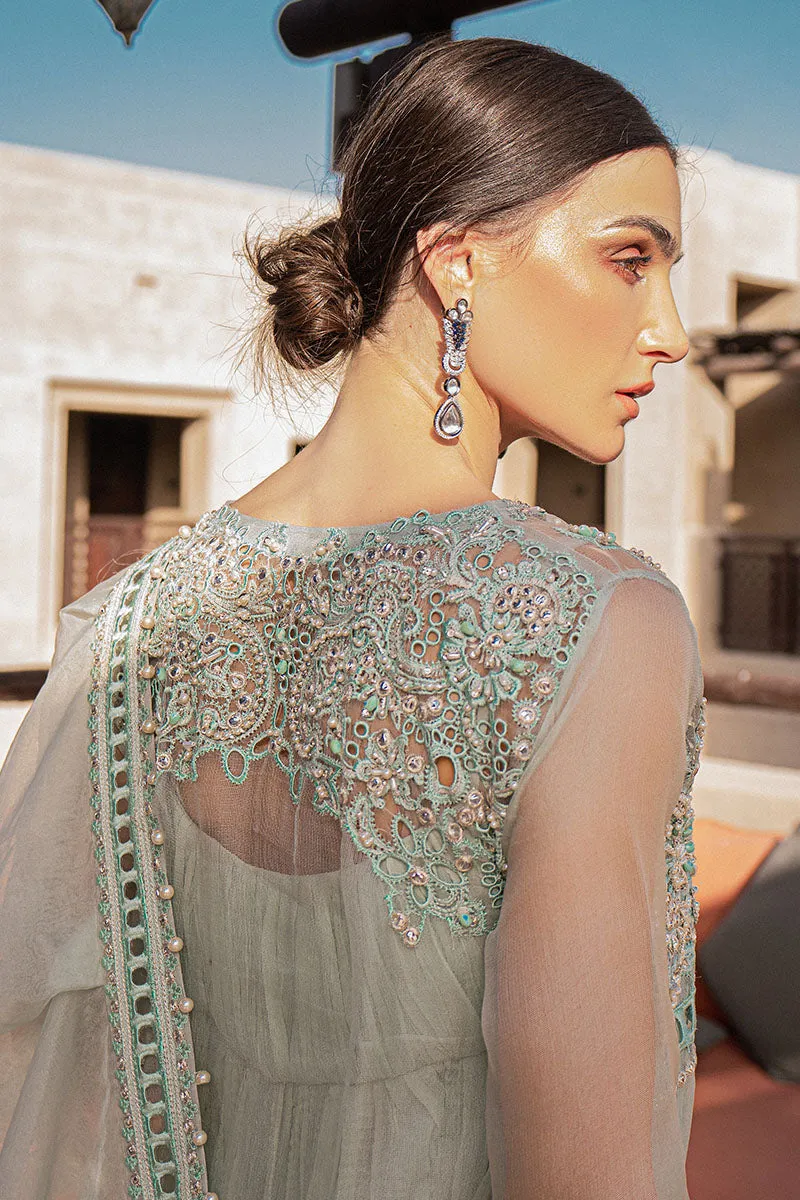 Embellished Sea Green Pakistani Long Kameez Salwar Dupatta