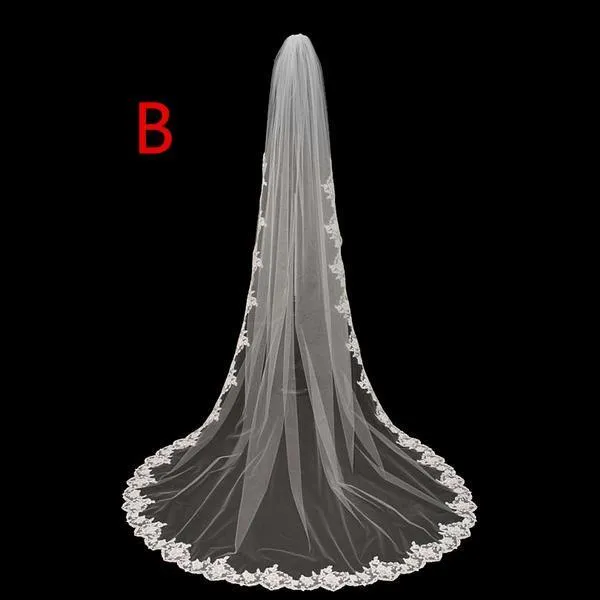 Embroidered Chapel Cathedral Lace Diamond Tulle Bridals Veils, Veils For Wedding , VD0001