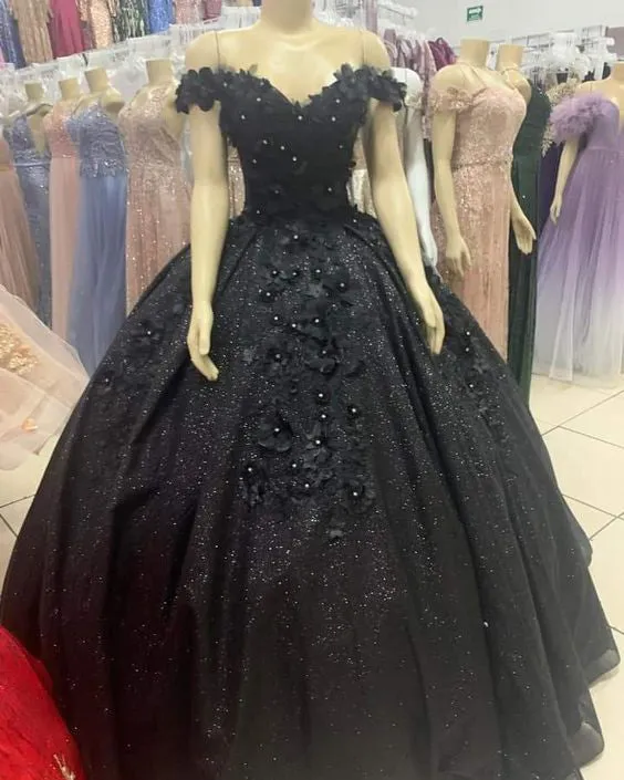 Emerald Green Lace Floral Quinceanera Dresses Sparkly Sequins Sweet 16 Dress Ball Gown vestidos de quinceañera
