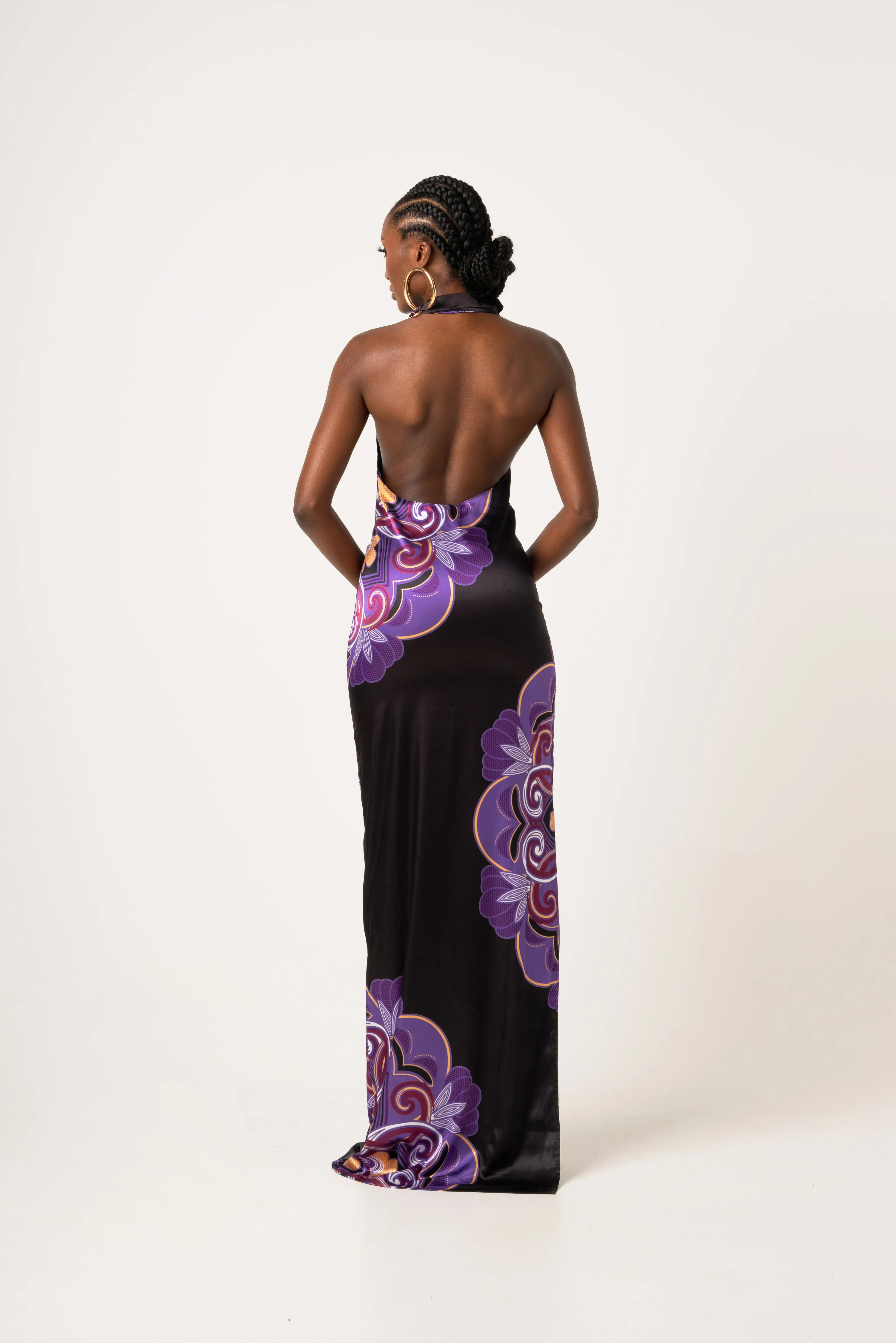 ENANG BLACK SILK HALTER MAXI DRESS