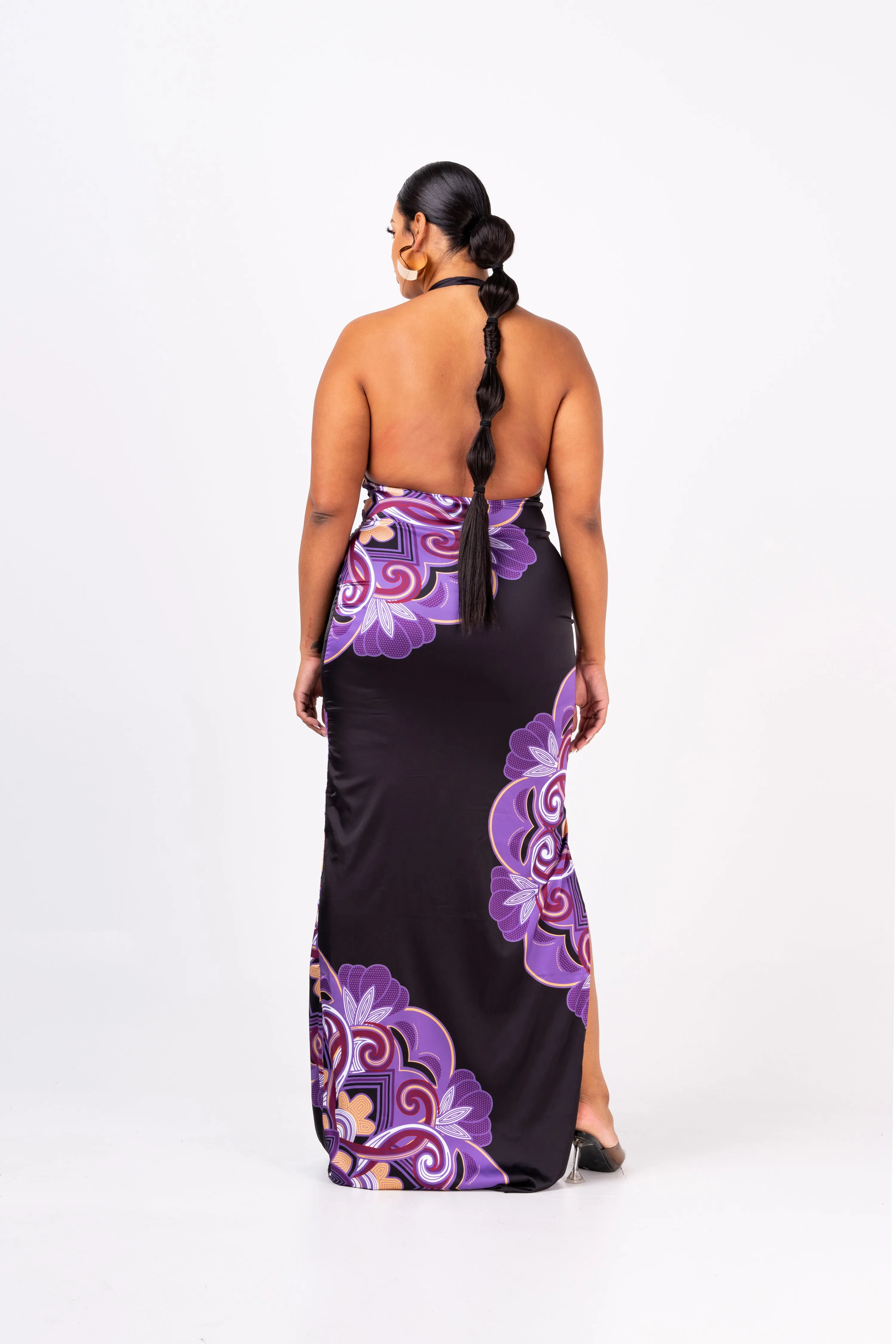 ENANG BLACK SILK HALTER MAXI DRESS