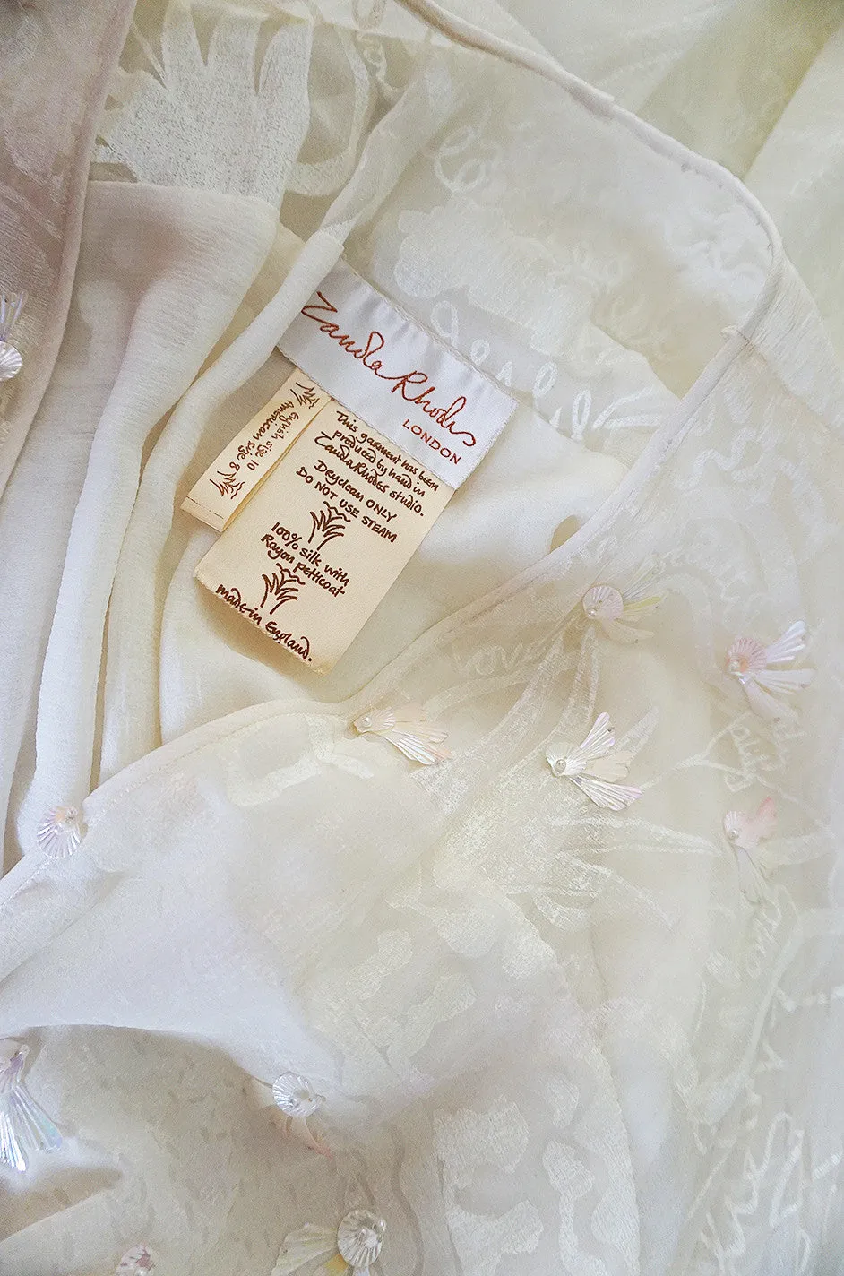 Ethereal 1974 Zandra Rhodes White Lillies of the Field Dress