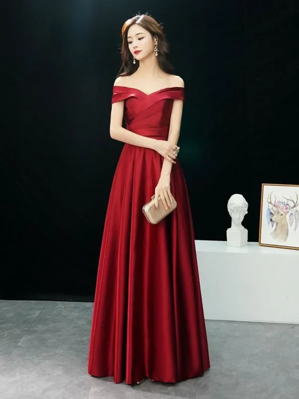 Evening Dresses Off The Shoulder Prom Dress Long Satin Maxi Formal Gowns