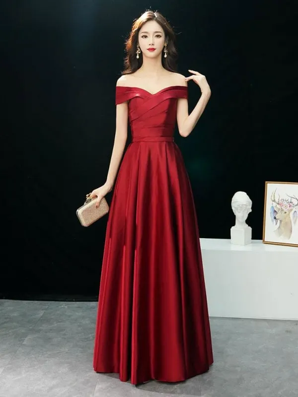Evening Dresses Off The Shoulder Prom Dress Long Satin Maxi Formal Gowns