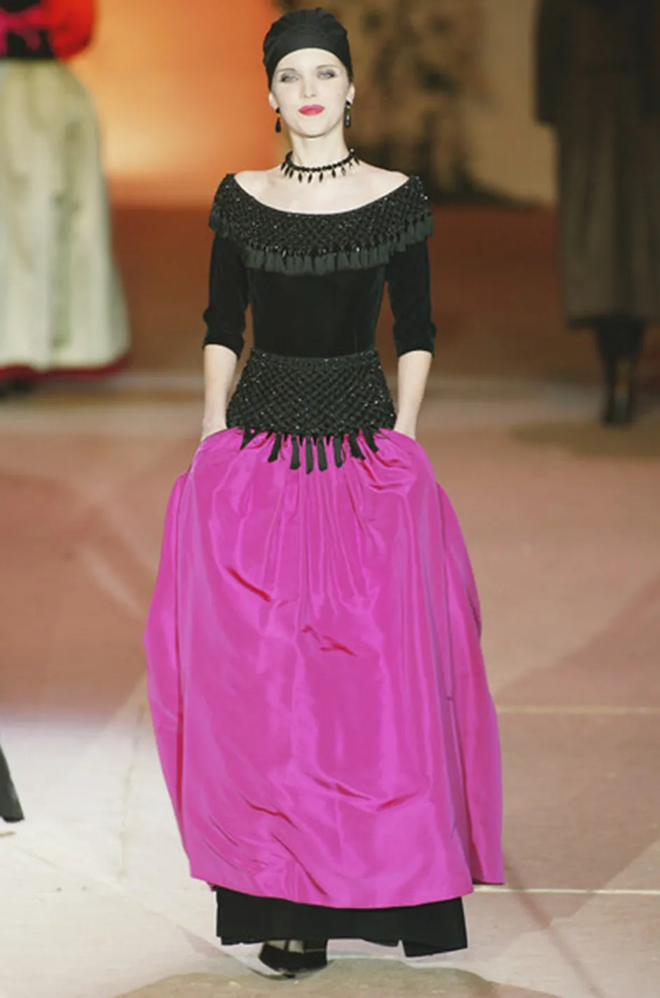 Fall 1976 Louis Mies Possible Yves Saint Laurent Haute Couture Pink & Velvet Bead Dress
