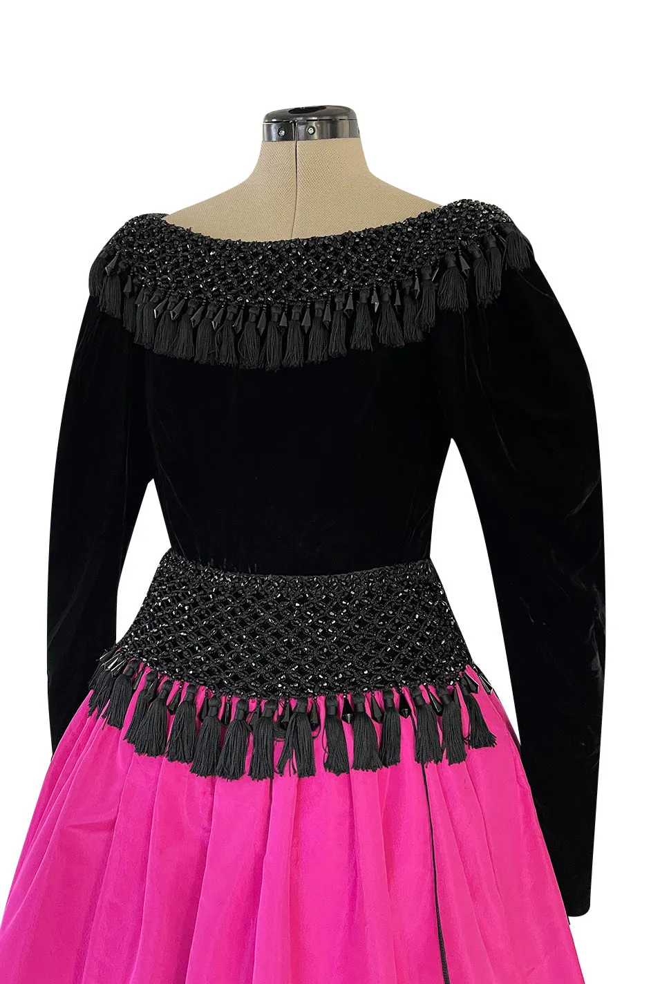 Fall 1976 Louis Mies Possible Yves Saint Laurent Haute Couture Pink & Velvet Bead Dress