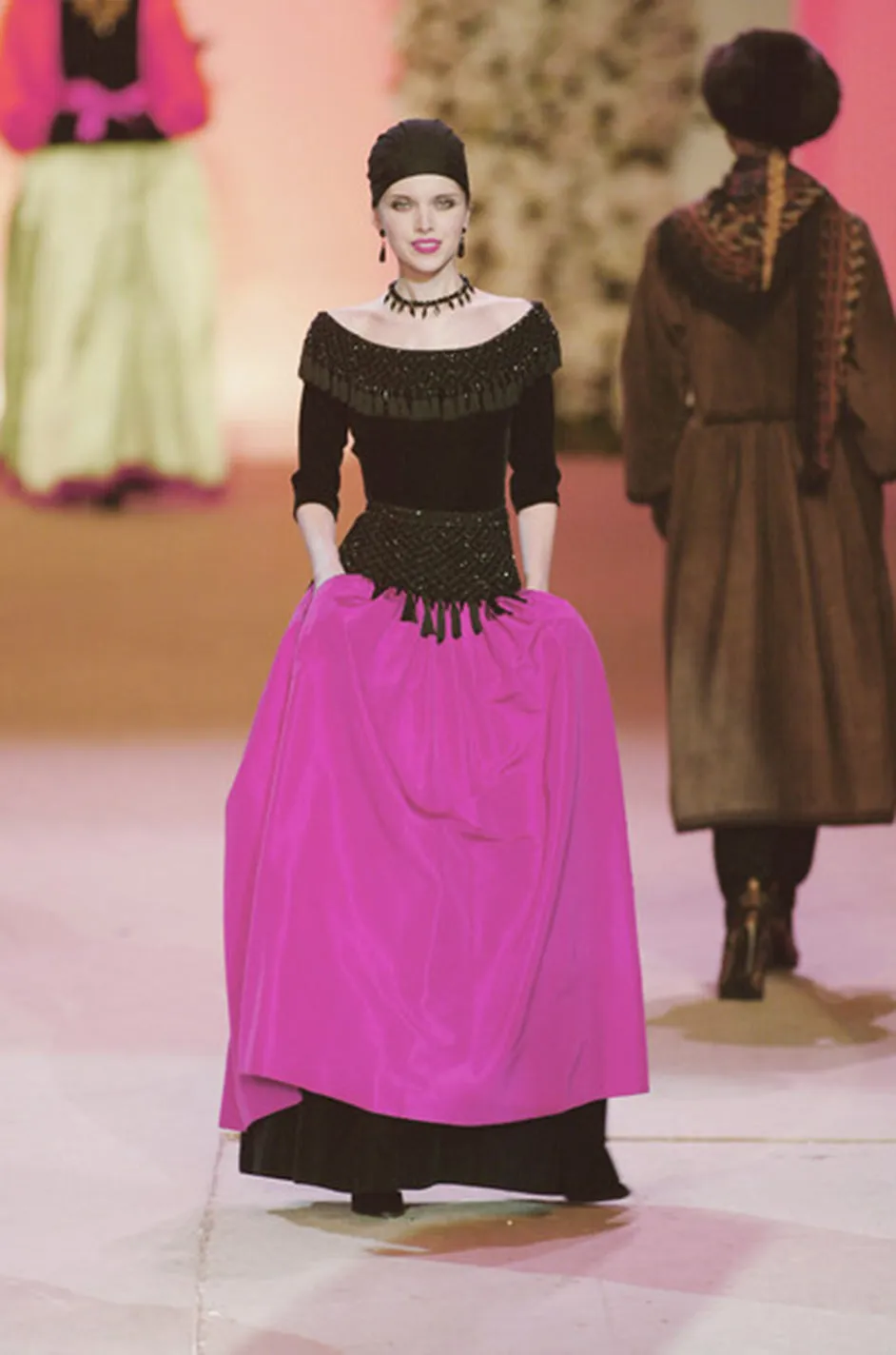 Fall 1976 Louis Mies Possible Yves Saint Laurent Haute Couture Pink & Velvet Bead Dress