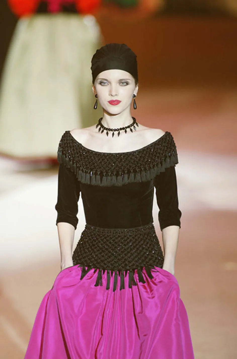 Fall 1976 Louis Mies Possible Yves Saint Laurent Haute Couture Pink & Velvet Bead Dress