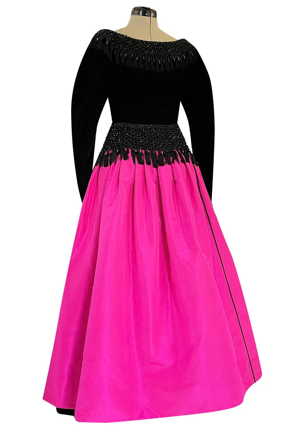 Fall 1976 Louis Mies Possible Yves Saint Laurent Haute Couture Pink & Velvet Bead Dress