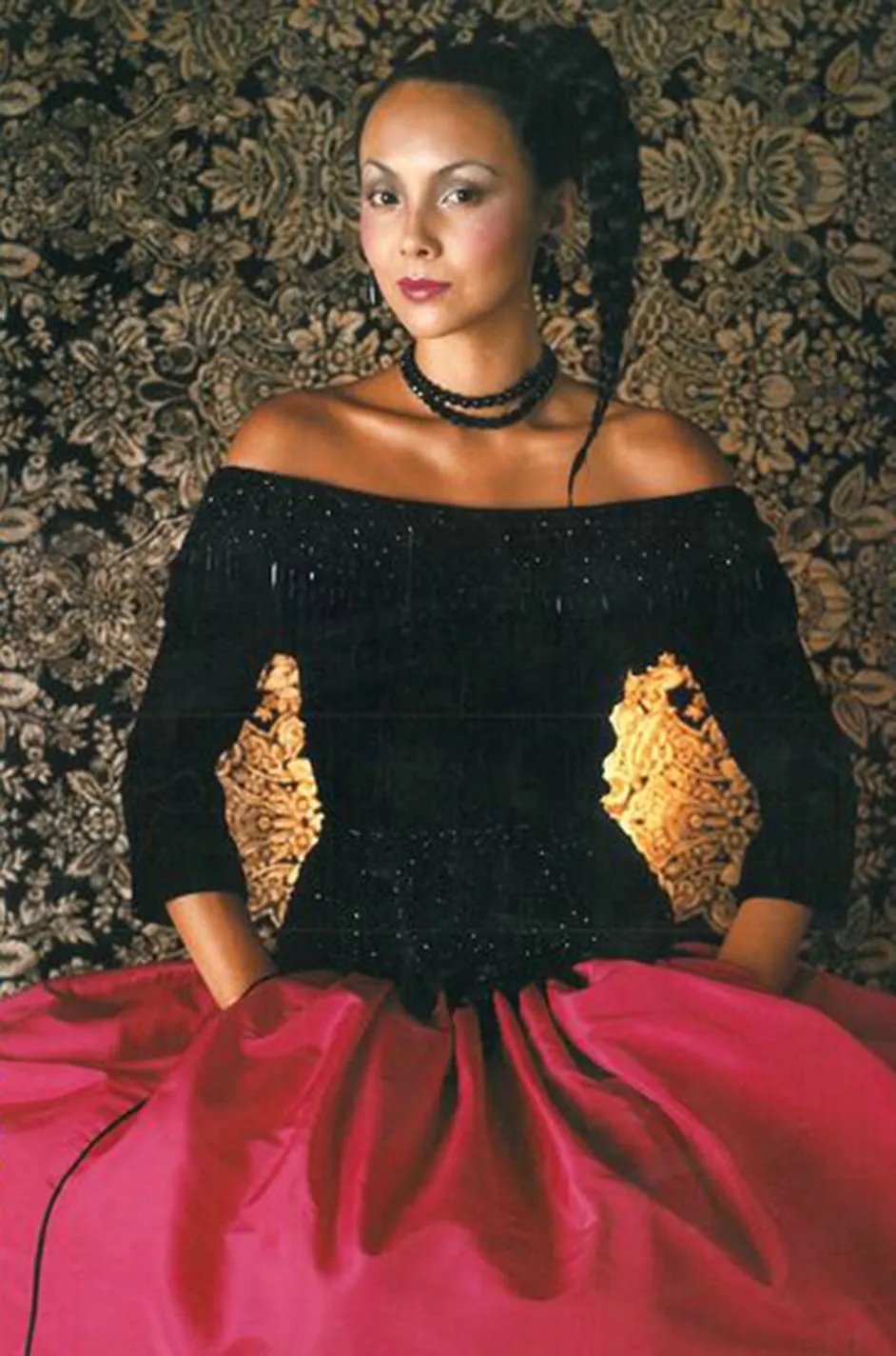 Fall 1976 Louis Mies Possible Yves Saint Laurent Haute Couture Pink & Velvet Bead Dress