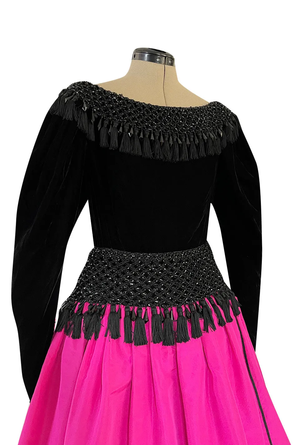 Fall 1976 Louis Mies Possible Yves Saint Laurent Haute Couture Pink & Velvet Bead Dress