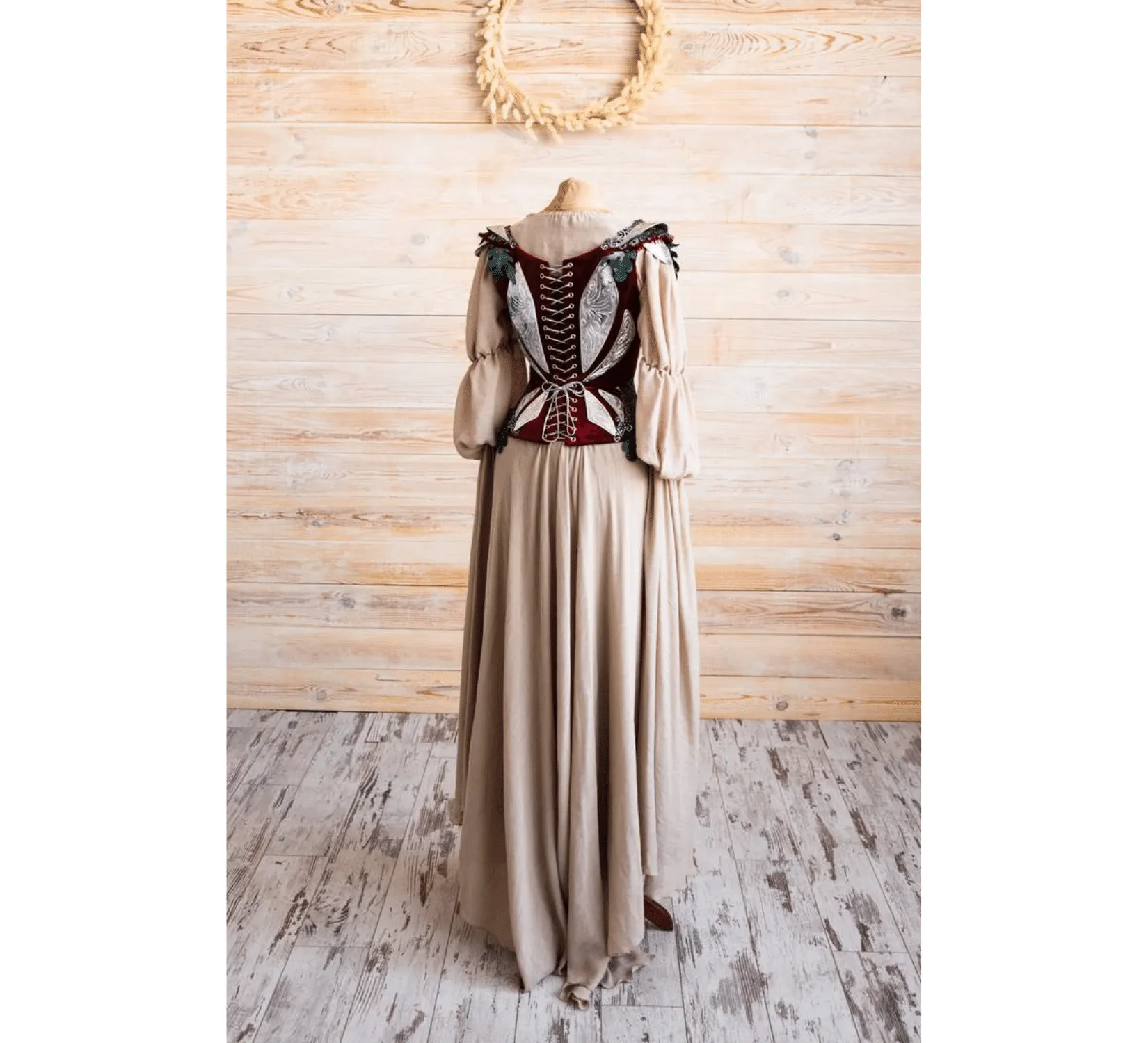 Fantasy elven dress and corset with metal plates