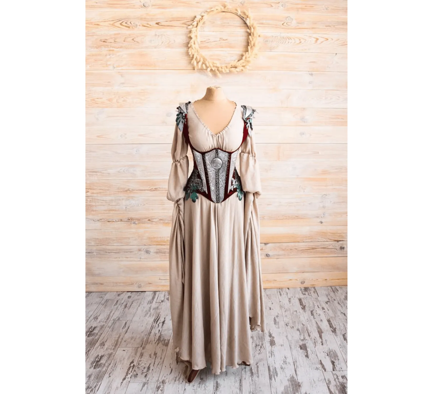 Fantasy elven dress and corset with metal plates