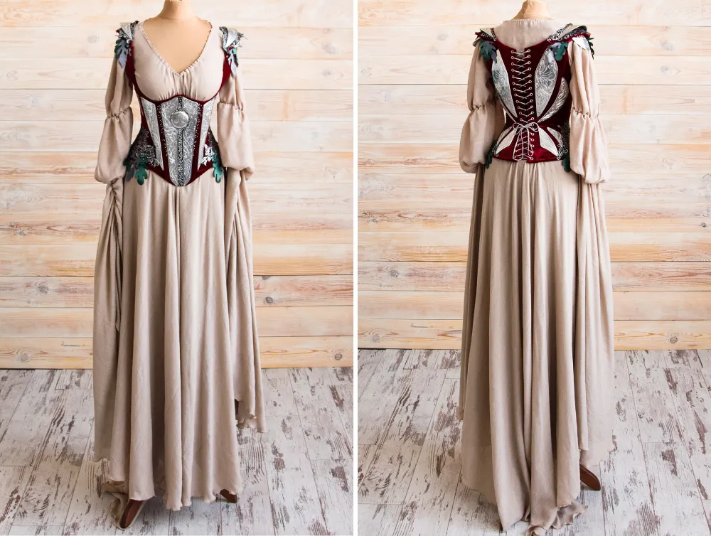 Fantasy elven dress and corset with metal plates