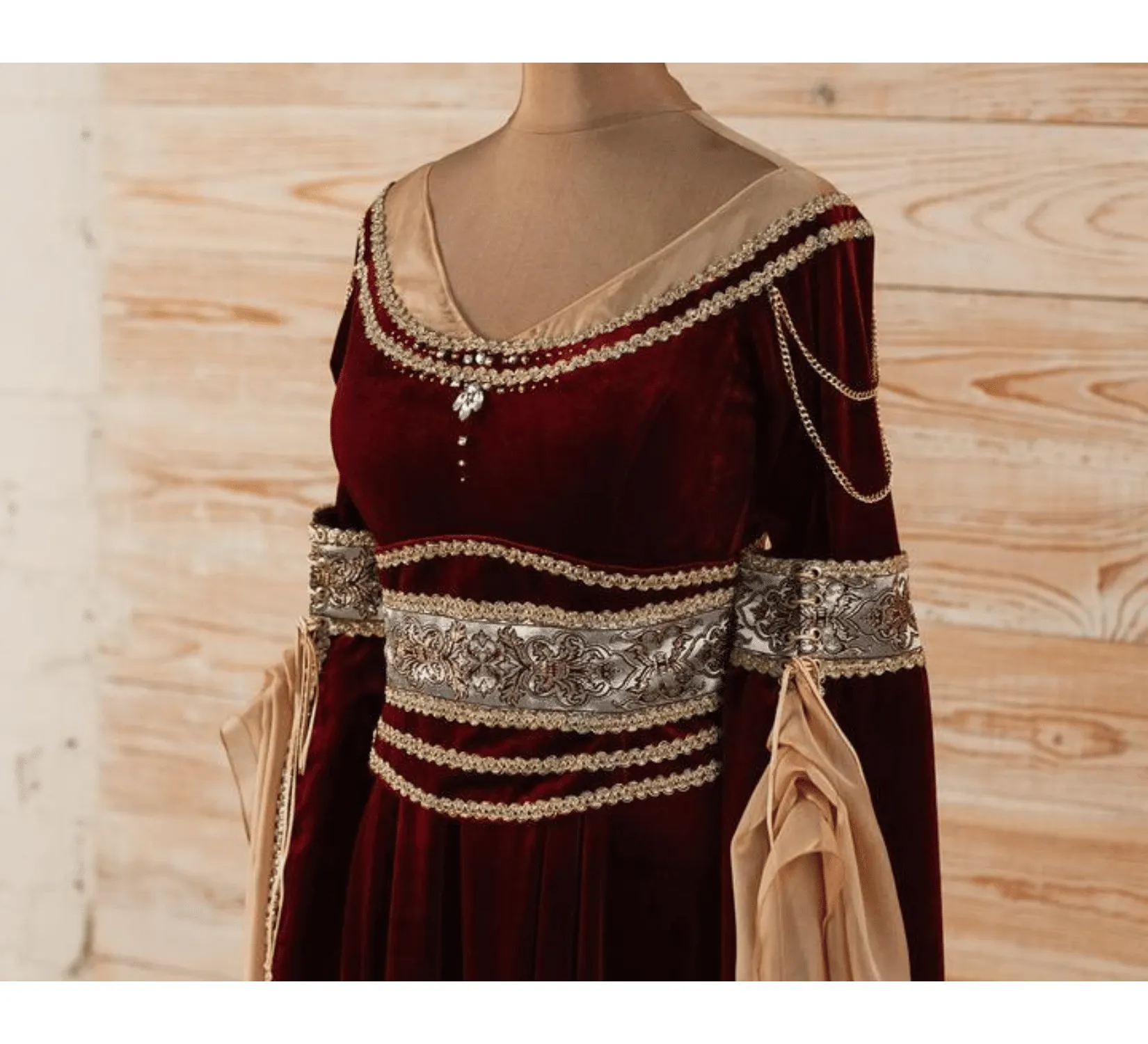 Fantasy red velvet elven dress