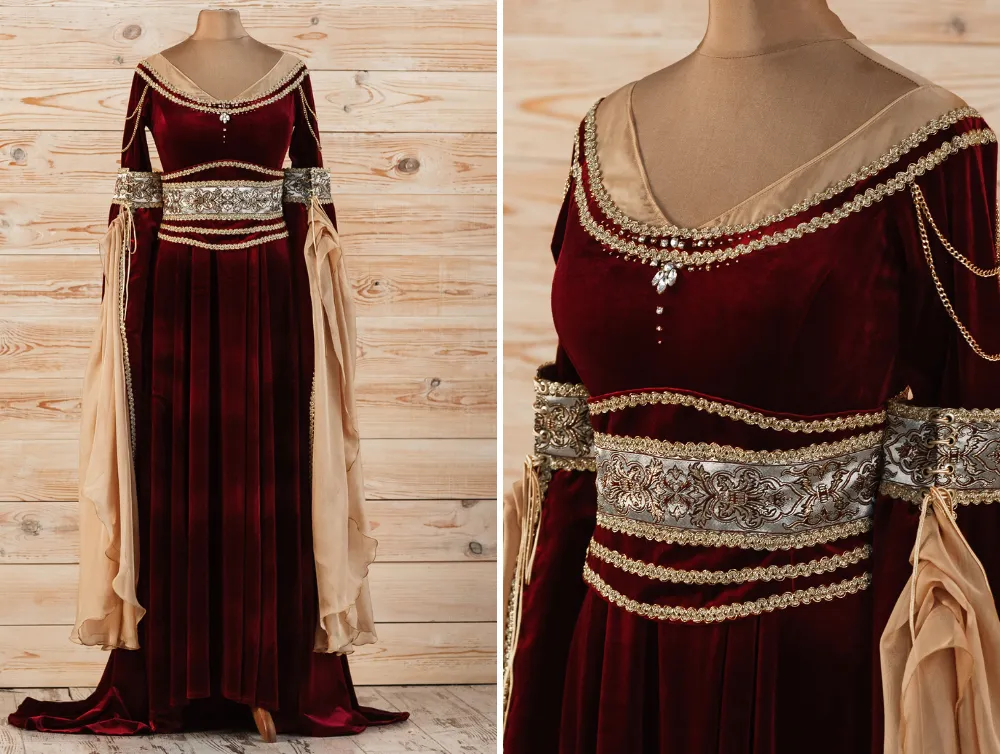 Fantasy red velvet elven dress