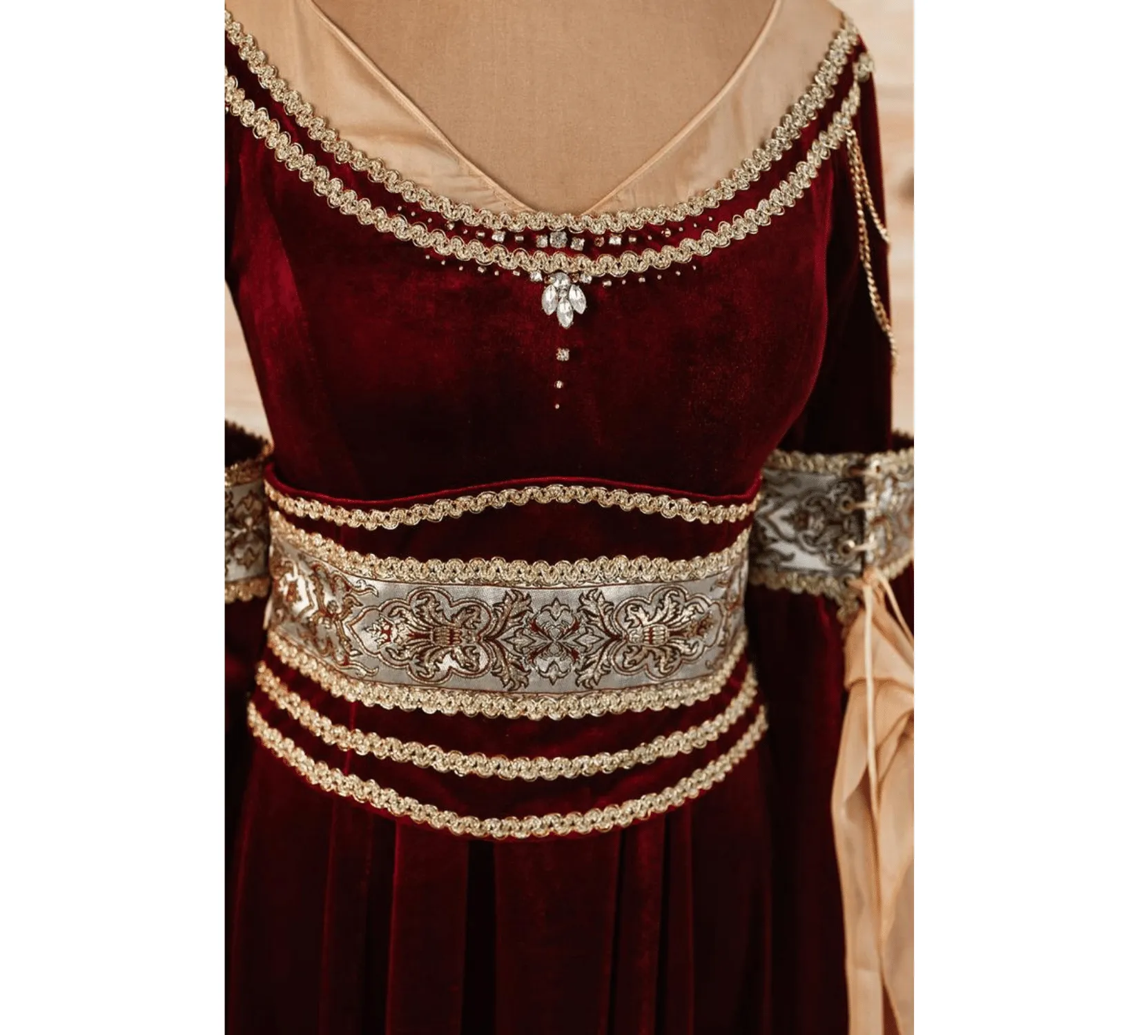 Fantasy red velvet elven dress