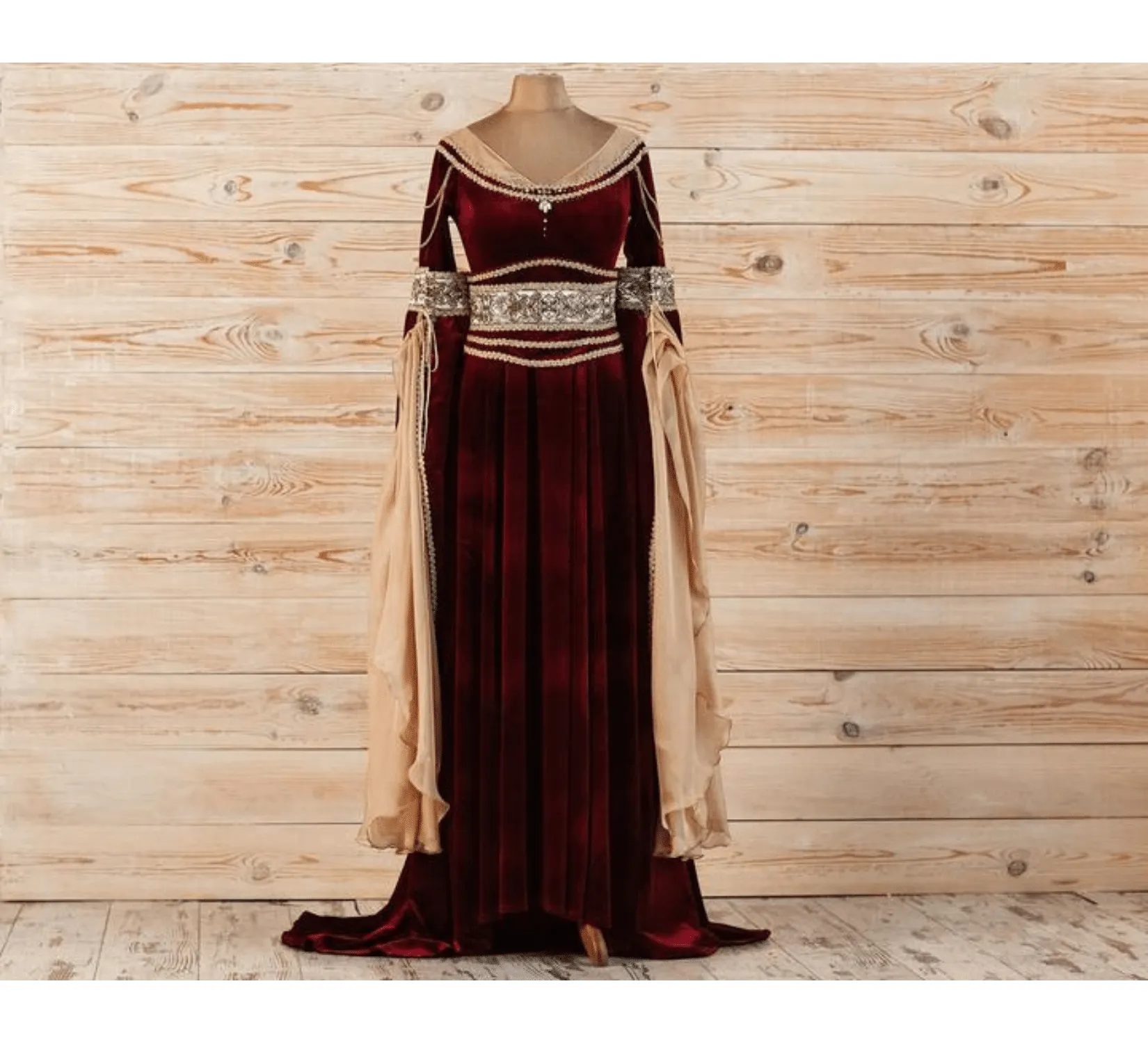 Fantasy red velvet elven dress