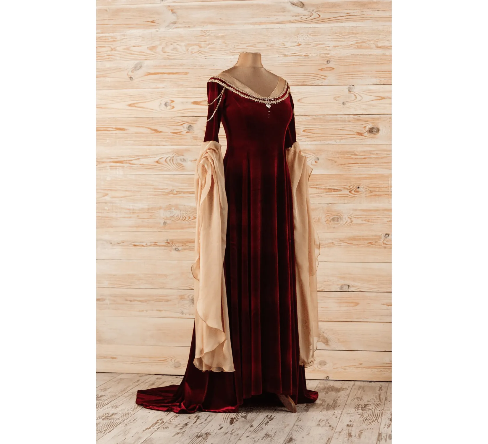 Fantasy red velvet elven dress