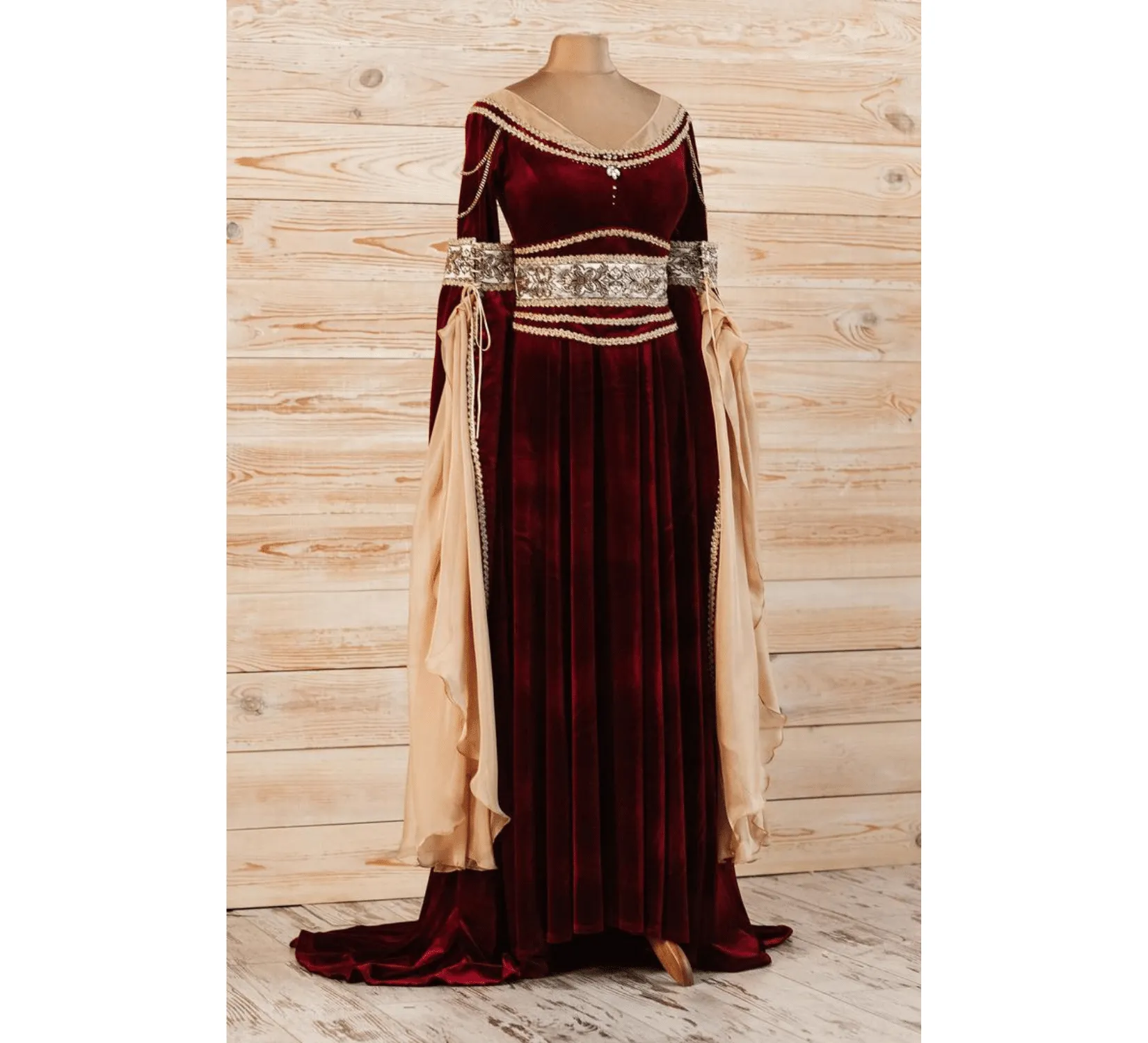 Fantasy red velvet elven dress