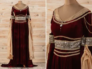 Fantasy red velvet elven dress