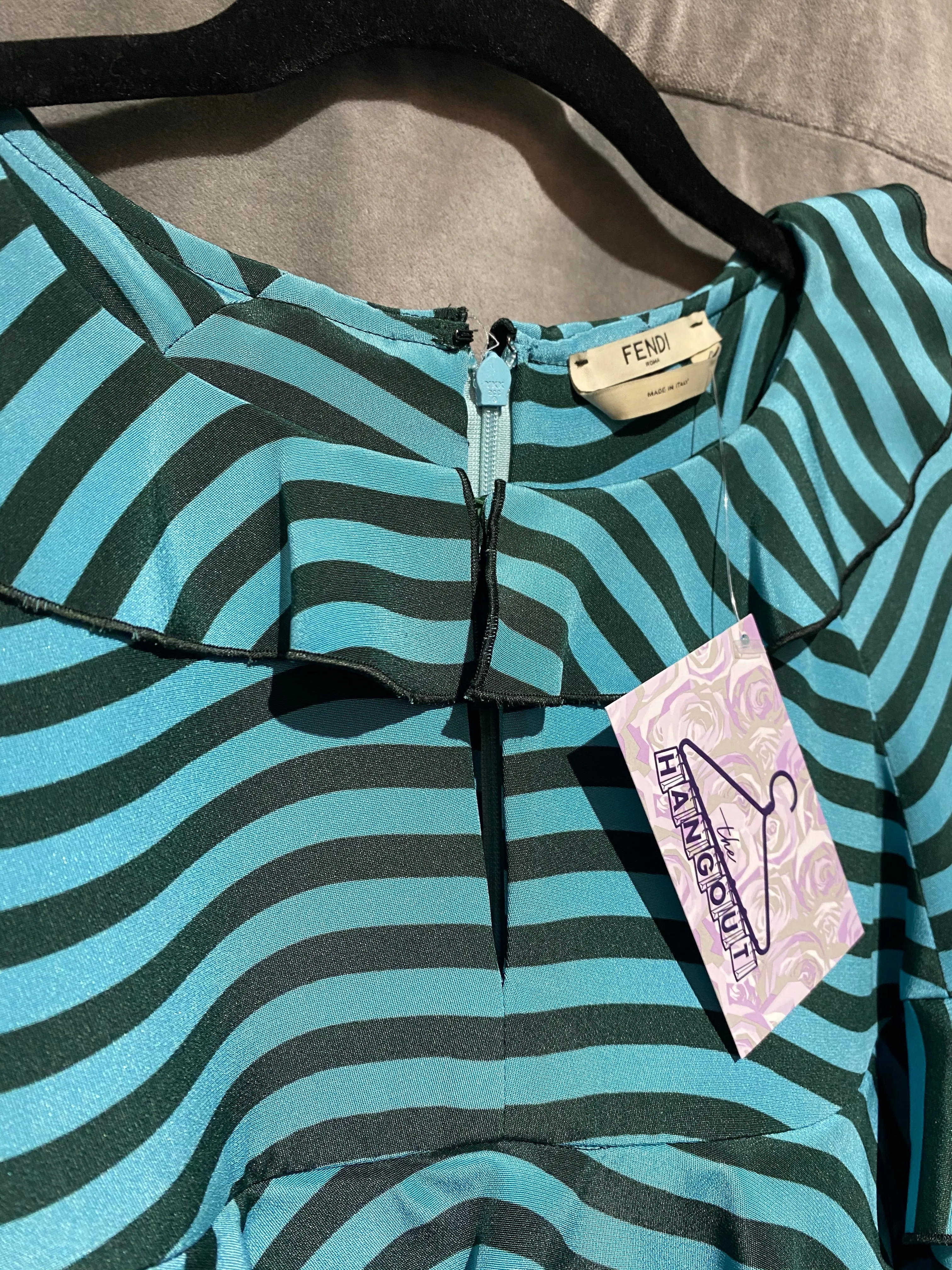 FENDI Silk Streiped 3/4 Sleeve Dress with front Pockets