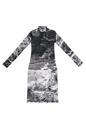 FERN SPANDEX MOCK NECK FITTED DRESS