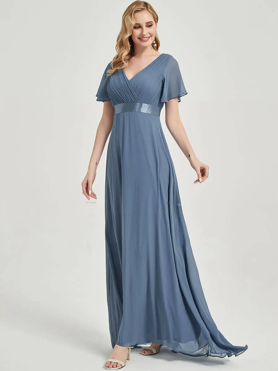 [Final Sale] Vermilion Chiffon Floor Length Ruffle Sleeve Chiffon  Bridesmaid Dresses
